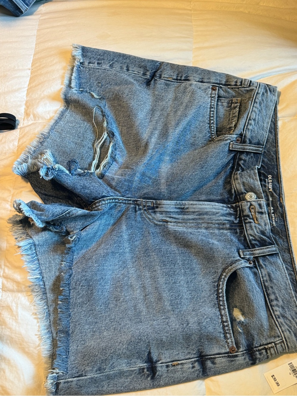 High-Rise Distressed Blue Denim Shorts